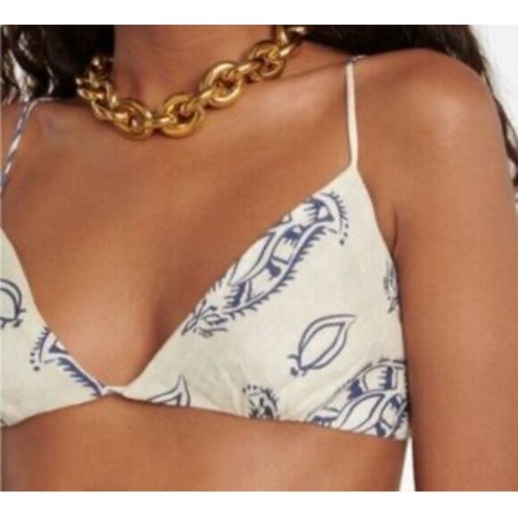 Johanna Ortiz Womens Sz 12 White Afternoon in Fez Linen Crop Bralette Top Cream - Picture 1 of 12